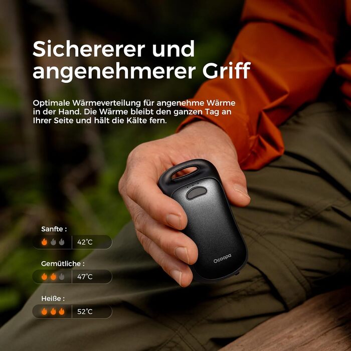 Електричні грілки для рук OCOOPA, 2 шт., водонепроникні IP45, ергономічні, 18 годин тепла, портативні, для активного відпочинку, гольфу, кемпінгу, міста (Чорний)