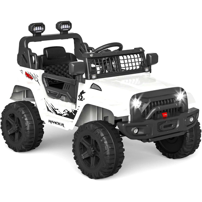 Дитячий електромобіль 12V з пультом, амортизацією, LED, Bluetooth, 2 швидкості, для дітей 3-8 років, білий