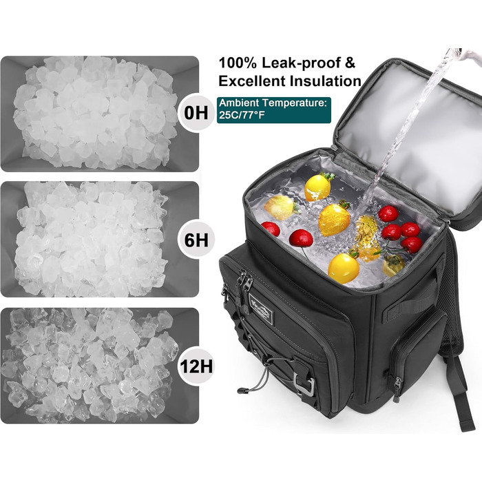 Терморюкзак охолоджуючий, 30L, водонепроникний, для пікніка, пляжу, кемпінгу, відпочинку на природі (зелений/чорний)