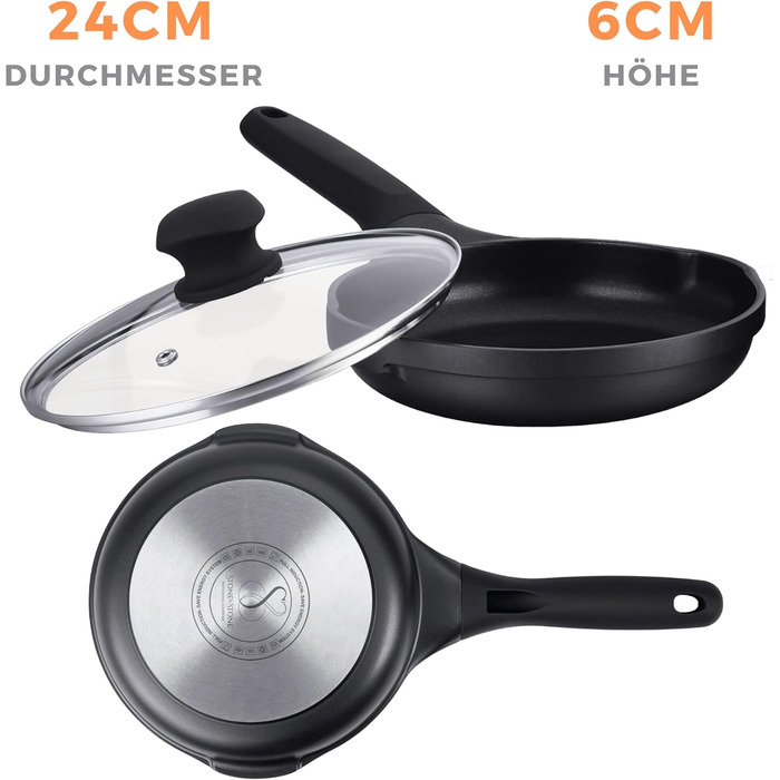 Сковорода-гриль Stone&Stone 28x28 см | Професійна сковорода для стейків | Німецьке антипригарне покриття GREBLON C3+ без PFOA | Знімна ручка | Підходить для індукції, газу та духовки | Для приготування барбекю з щипцями (24 см)