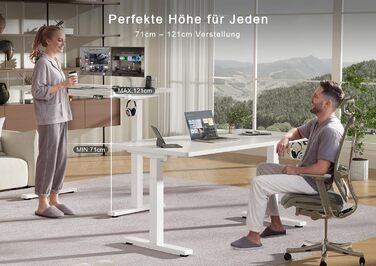 Електричний підйомний стіл Devoko 160x80 см, ергономічний комп'ютерний стіл для роботи стоячи та сидячи, подвійний мотор, пам'ять, USB-C, білий