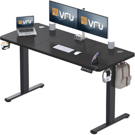 Регульований стіл для роботи з USB-C зарядкою 140 x 60 см, функція пам'яті. Стабільний електричний стіл, стоячий/сидячий, офісний, чорний.