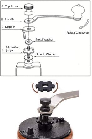 Кавомолка ручна Akirakoki з чавунним жорном, велика ємність, для подорожей та кемпінгу, регульована (коричневе дерево)