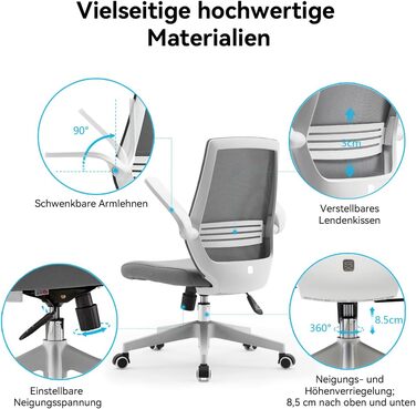Офісний крісло SIHOO ергономічне з регульованими підлокітниками, підтримкою попереку та м'якою спинкою Mesh. Сірий колір.