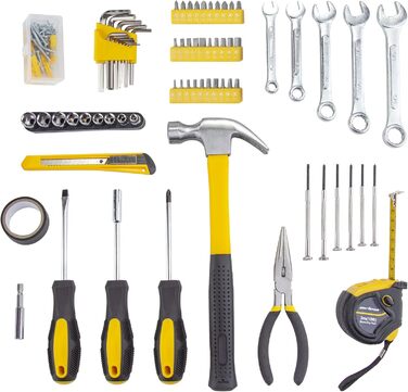 Набір інструментів CARTMAN 148 предметів для дому в пластиковому кейсі, синьо-жовтий