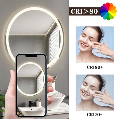 Дзеркало для ванної кімнати Mursche з підсвічуванням LED, 50x70 см, IP44, сенсорний вимикач, годинник, антизапарник, регулювання яскравості 3000K-6500K