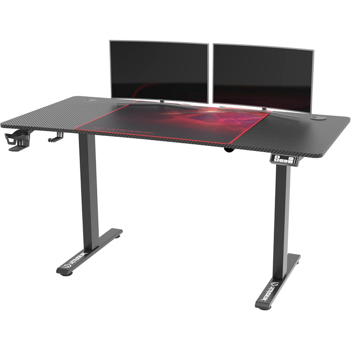 ULTRADESK Стіл для роботи Level V2 - Регульована висота, 140x68 см - Електричний стіл для геймінгу, офісу, дому - з XL-килимком для миші - Чорний, Червоний