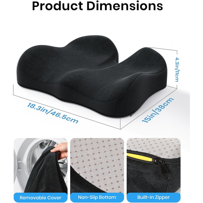 Ортопедична подушка для сидіння Benazcap для геморою, куприкового болю, ішіасу та вагітності. Зменшує біль, підходить для офісного крісла, авто та інвалідного візка. Чорний колір.