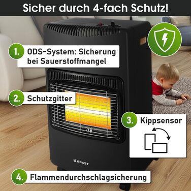 Газовий нагрівач BRAST Vulkan 4200W з керамічним нагрівачем | 3 режими нагріву | з захисним кожухом, редуктором, шлангом та індикатором рівня газу | складний та мобільний | для балонів до 15кг | газовий нагрівач, обігрівач, нагрівальний прилад