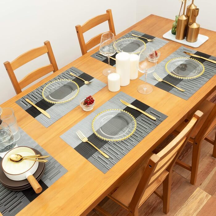 Підставки під тарілки Winknowl: плетений вініл, термоізоляція, набір 4 шт, чорний