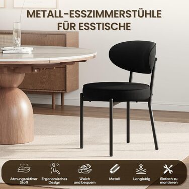 Обідні стільці COLAMY з м'яким сидінням 10 см – Сучасні стільці з плюшевої тканини Teddy, міцний металевий каркас, для кухні та вітальні, білий (чорний, набір 2 шт.)