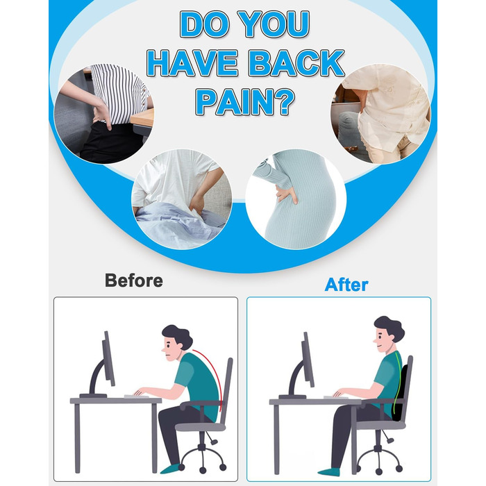 Подушка для спини FAOKZE з Memory Foam, ергономічна подушка для офісного крісла та дивана, антистатична та приємна до шкіри, для зручної посадки