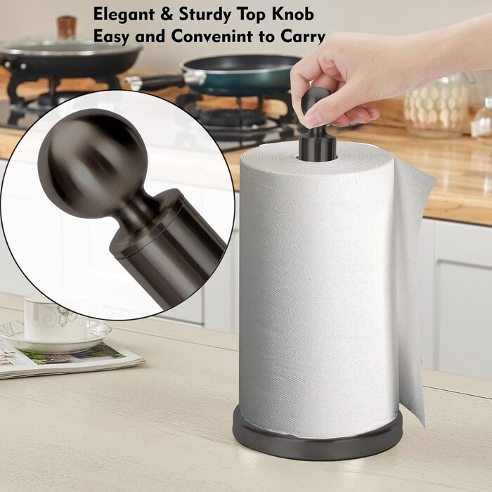 Тримач для паперових рушників на стільницю з обважненою основою для одноручного використання, нековзний, нержавіюча сталь, чорний