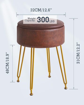 Пуф-табуретка з велюру IBUYKE, кругла, з металевими ніжками, коричневий, для дому