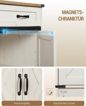 Кухонна шафка Hzuaneri з шухлядою, шафа для зберігання з 2 дверцятами, регульовані полиці, стиль кантрі, для кухні/вітальні, вінтажний коричнево-білий SC94814X (40x80x80 см)