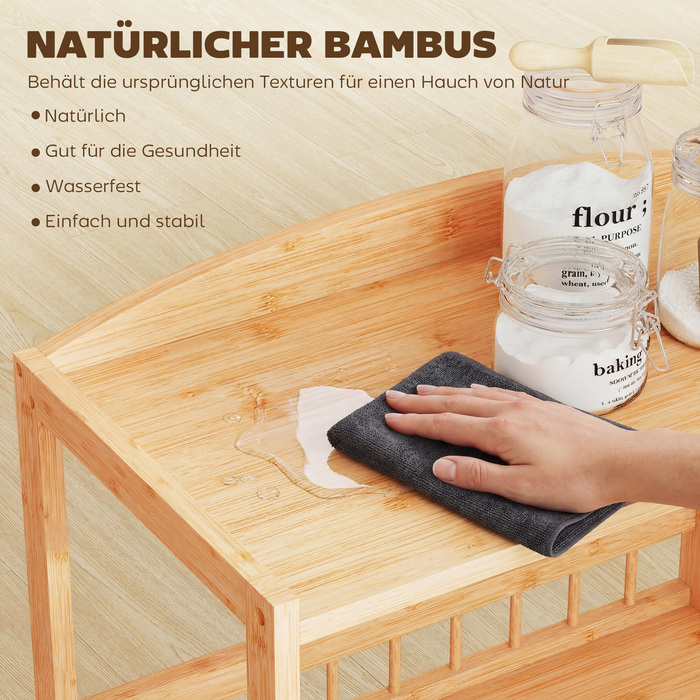 Візок для кухні на колесах з 3 ярусами, сервірувальний візок з місцем для зберігання, кухонна полиця на колесах, для кухні, ванної кімнати, офісу, з натурального дерева.