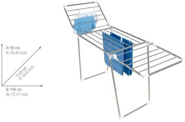 Професійна одномісна сушарка WENKO, дуже вузька сушарка для білизни, для балкона і ванни, довжина сушки 5,5 м, Нержавіюча сталь, 87 x 79 x 39 см, матова (90 x 63 x 196 см)