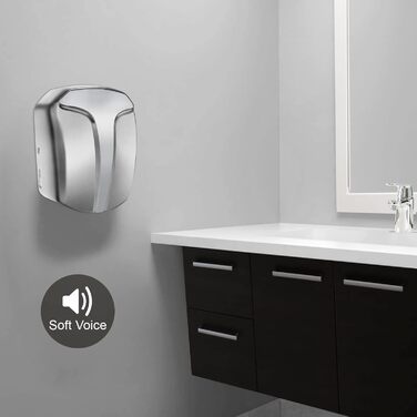 Електричний сушар для рук QL автоматичний з HEPA-фільтром, нержавіюча сталь, настінний, 1150W, срібний