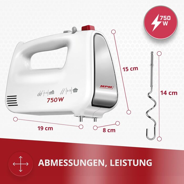 Кухонний комбайн MPM MMR-16Z з обертовою чашею 3.4 л, без BPA, 750W, білий (міксер, планетарний)