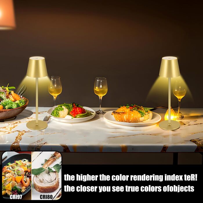 Бездротова лампа настільна LED з регулюванням яскравості та 3 колірними температурами, сенсорне керування, зарядка USB-C, для дому, відпочинку та кемпінгу (G1pack-gold)