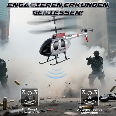 SIMREX Радіокерований гелікоптер 2.4 GHz, 2 режими швидкості, 20 хв польоту, для хлопчиків та дівчаток, іграшка для дітей