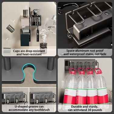 Тримач для зубних щіток CXRYLZ з чашкою для зубної щітки, настінний монтаж без свердління, для зубної щітки, зубної пасти, бритви (3 чашки)