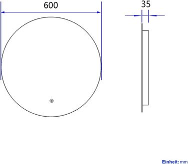 Круглий LED-дзеркало для ванної кімнати S'AFIELINA 60 см з підсвічуванням та сенсорним вимикачем, регулювання кольору світла (тепле, нейтральне, холодне), диммування