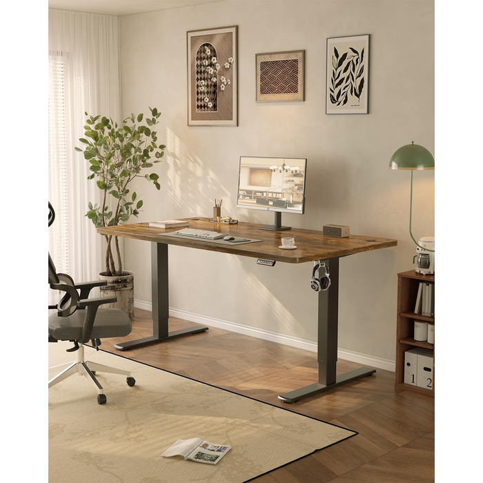 Електричний стіл JUMMICO з USB-портом, 160 x 70 см, регулювання висоти, стоячий/сидячий, коричневий