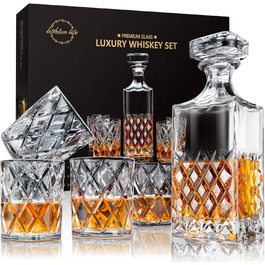 Набір для віскі Lighten Life: кришталевий декантер 849 мл та 4 келихи 280 мл у подарунковій коробці