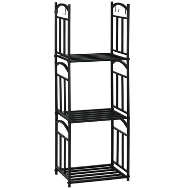 Стильна полиця для дров Outsunny – 46 x 32 x 126 см, 3 яруси, з 4 гачками. Металева, чорного кольору.