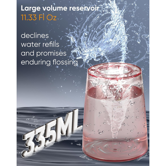 Портативна ірригатор MySmile LP221 UVC з бездротовим живленням, 335 мл, OLED-дисплей, 4 режими, 8 насадок, сумка для дому та подорожей (Соковитий Рожевий)