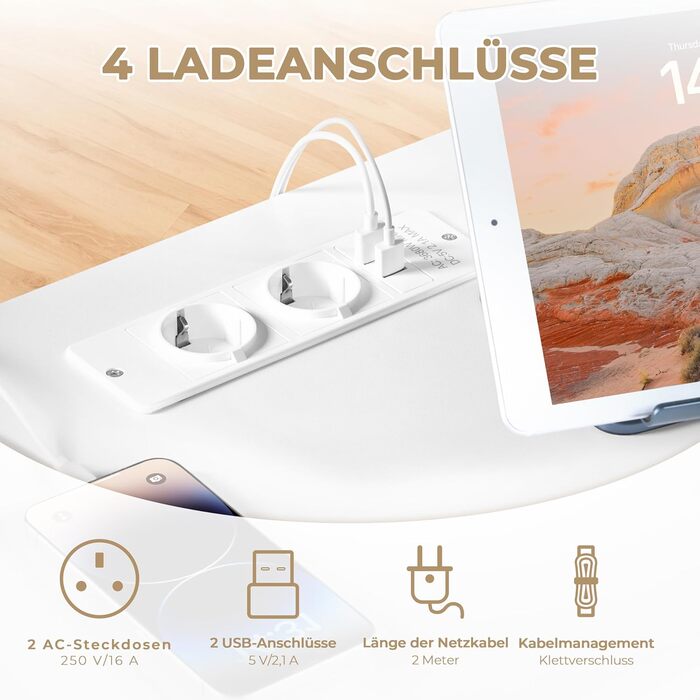 Нічний столик Yaheetech з 3 висувними ящиками, 2 розетками AC та 2 USB-портами, для спальні/вітальні