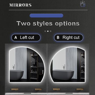 LED дзеркало для ванної кімнати з підсвічуванням, 70 см, правий крій