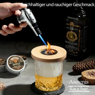 Набір для копчення віскі з пальником, 6 смаків, дерев'яні стружки, 2 склянки, 6 контейнерів для віскі, набір для коктейлів, набір для копчення напоїв, подарунок на день народження для любителів бурбону (без бутану)