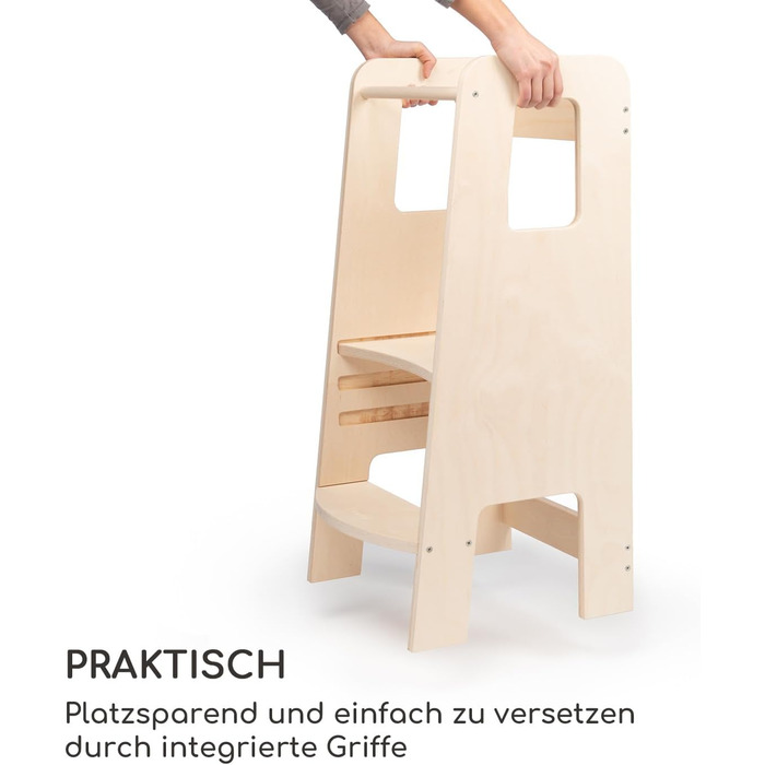 Стілець-лесенка Montessori Mobli: для малюків, регульовані сходинки, біле дерево (береза, натуральний колір)