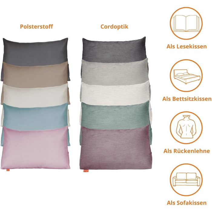 Подушка для спини в ліжко та на диван sleepling з вельвету, велика кліноподібна подушка для читання та підтримки попереку з бічною кишенею, знімний чохол, темно-сіра, 70x40x20 см