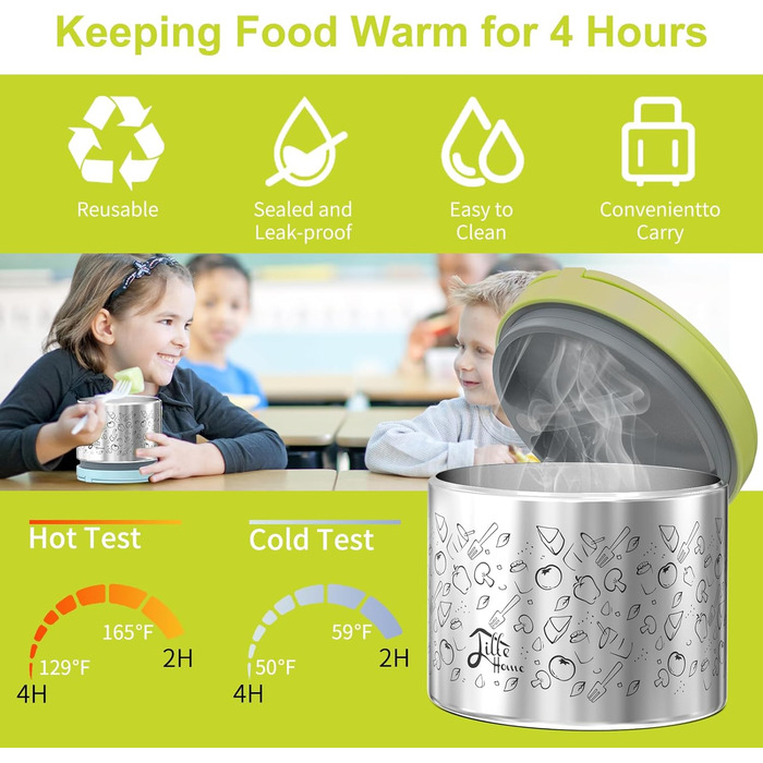 Набір ланч-боксів Lille Home 1065 мл з термоізоляцією, 2 контейнери BPA-free, сумка, столовий прилад, зелений