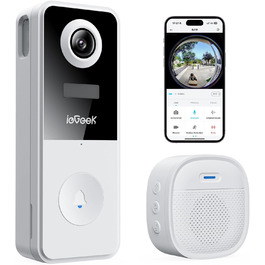 Відеодзвінок ieGeek з камерою 180° Fisheye, 2K 3MP, Wi-Fi, AI-розпізнавання руху, IP65, нічне бачення, Alexa, 2.4GHz