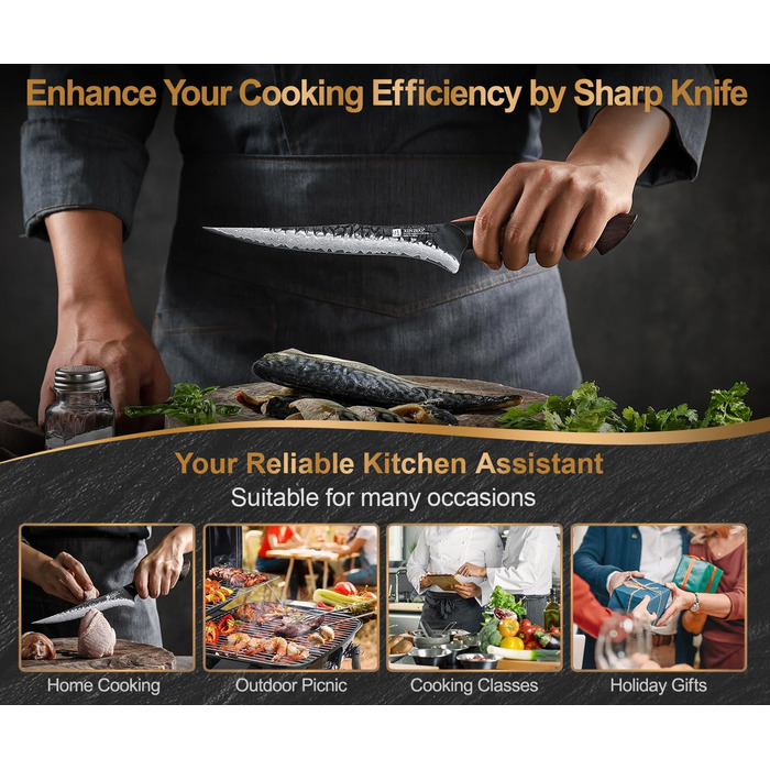 Ніж кухарський XINZUO Damaststahl з нержавіючої сталі Дамаск, 19,3 см - професійний, з ергономічною ручкою з білого дуба, серія Mo (ніж для філетування)