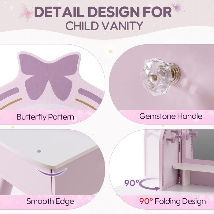 Дитячий туалетний столик ROBUD з дзеркалом, пуфом, шухлядами та аксесуарами (ігровий набір)