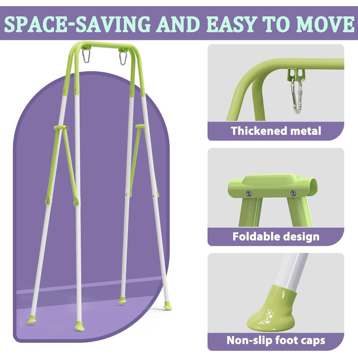 Дитяча гойдалка для саду з м'яким сидінням, складана, з металевим каркасом, для гри в приміщенні та на вулиці, легка в збиранні та зберіганні (зелена)