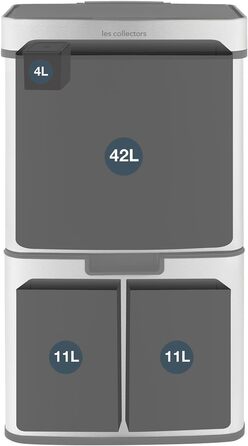 Сенсорний сміттєвий бак Les Collectionneurs №1012, 69л, 3 відсіки (47+11+11л), автоматичне відкривання, інфрачервоний датчик, тихе закривання, дизайн (срібло)