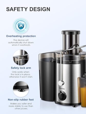 Соковитискач Reemix для овочів та фруктів, професійний з нержавіючої сталі, 500W, 3 швидкості (Чорний)