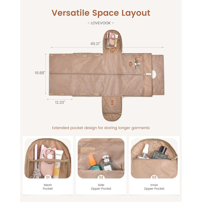Сумка-органайзер для одягу LOVEVOOK, 53L, 2 шт., бежева. Сумка-рюкзак для подорожей, з містким відділенням для взуття, водонепроникна, для ручної поклажі