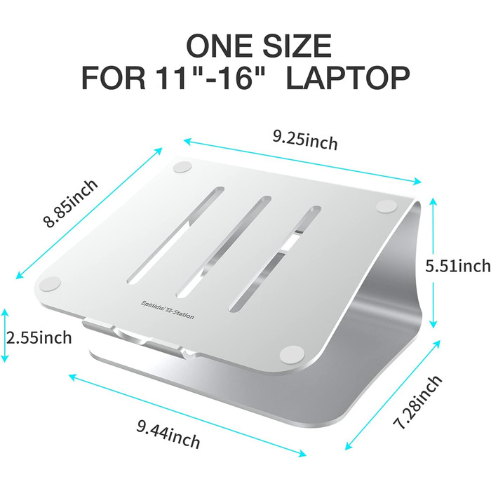 Підставка для ноутбука з алюмінію, Heat-Vent для MacBook Air/Pro, Dell, HP, Lenovo, Microsoft Surface, Samsung, 11-16 дюймів, сірий (патентована) (102S-Silver)