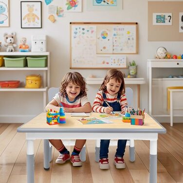 Дитячий стіл зі стільцями (80x60 см), регульована висота, сірий. Ідеально для дитячого садка, ігор, малювання. Легко миється. Комплект для дітей від 2 років.