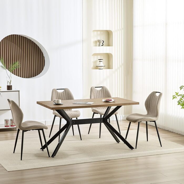 Набір обідніх стільців 4 шт., кухонні стільці, м'які стільці, стільці для вітальні з тканинною спинкою та металевими ніжками, ідеальні для обідньої, кухні, вітальні, сіро-коричневі (4 шт.)