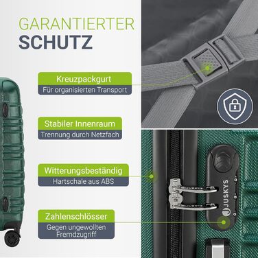 Набір валіз Juskys Hartschale 3 в 1 - зелений колір, захисний корпус, кодований замок, тихі колеса, телескопічна ручка