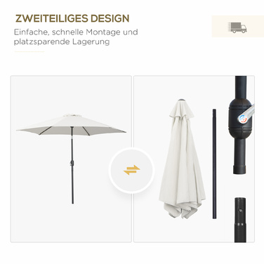 Сонячний парасоль - парасолька для саду/ринку з ручним механізмом, алюмінієва конструкція, 180 г/м² поліестер, бежевий колір, діаметр 2,6 x 2,35 м