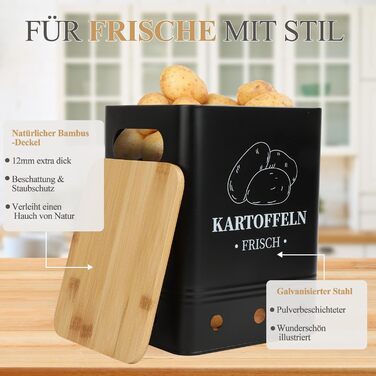 Набір контейнерів для зберігання картоплі, цибулі та часнику, 3 шт. з бамбуковим кришками, чорного кольору. Зберігає овочі свіжими довше, стійкий, складений.